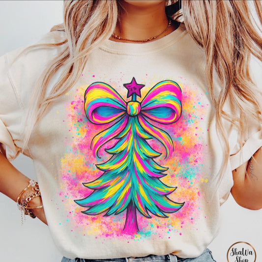 Colorful Christmas tree tee