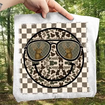 Checkered camo happy face tee