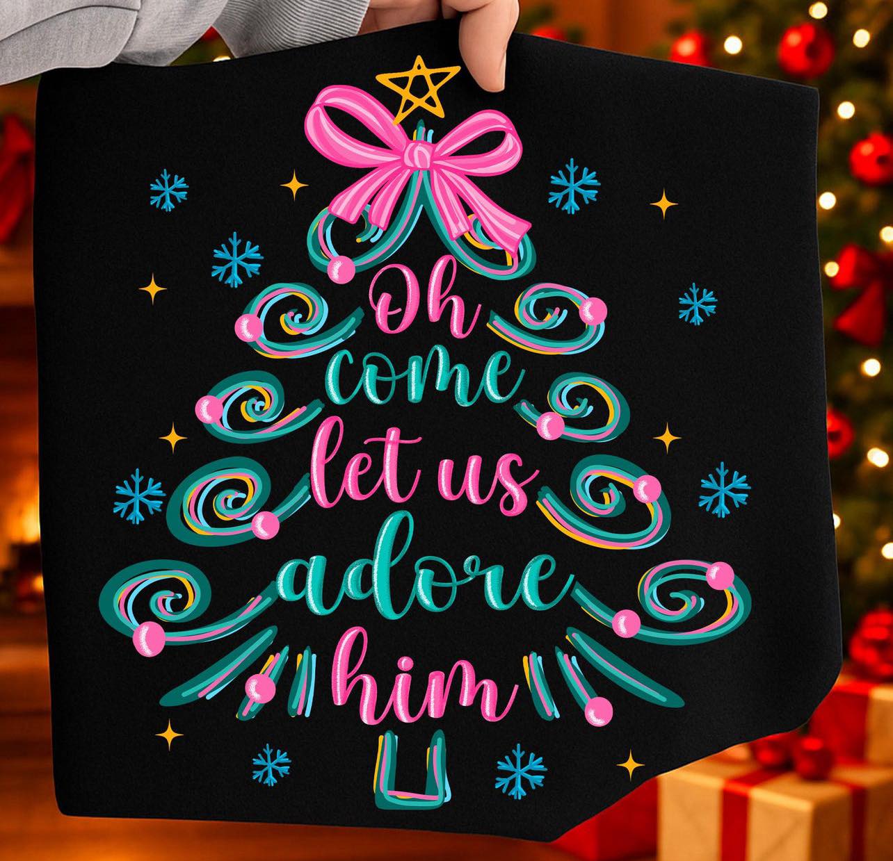 Bright color oh come let us adore him tee