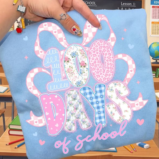 100 days of school pattern letters with bow tee