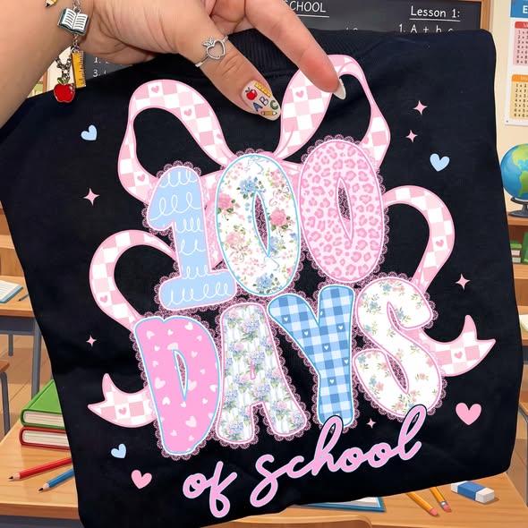 100 days of school pattern letters with bow tee