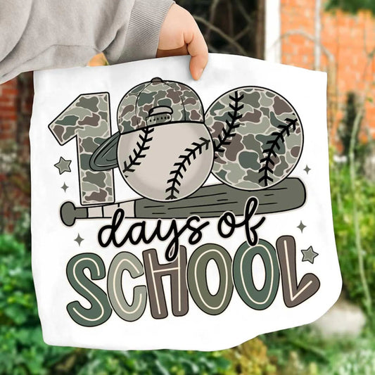 100 days of school camo baseball tee