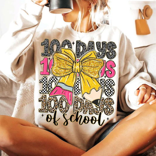 100 days repeating with pencil bow tee