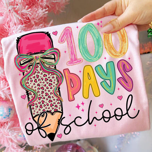 leopard pencil 100 days of school tee