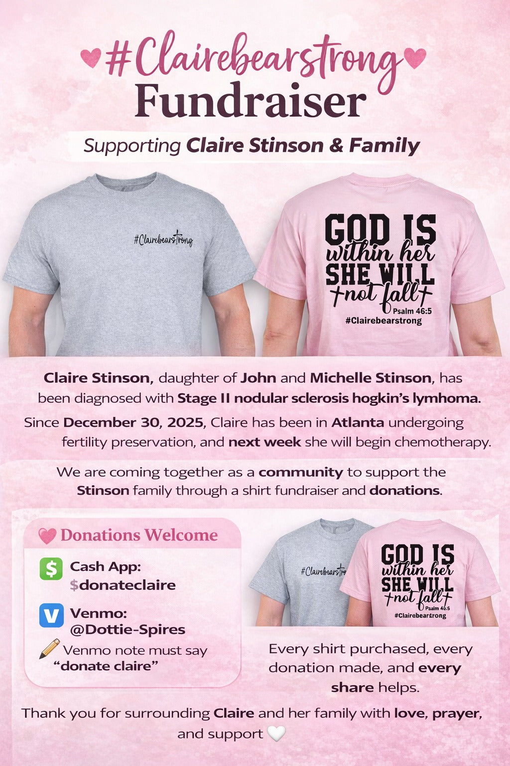 God is within her she will not fall psalms 46:5 #clairebearstrong tshirts