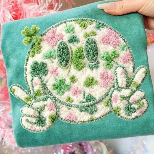 Faux yarn happy face st patricks day tee
