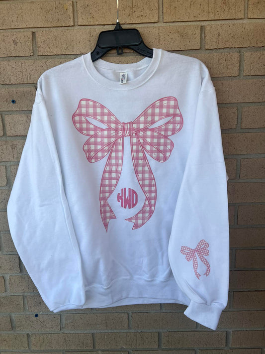 Monogram pink bow sweatshirts