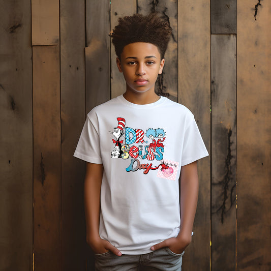 Dr. Seuss day with cat in the hat tee