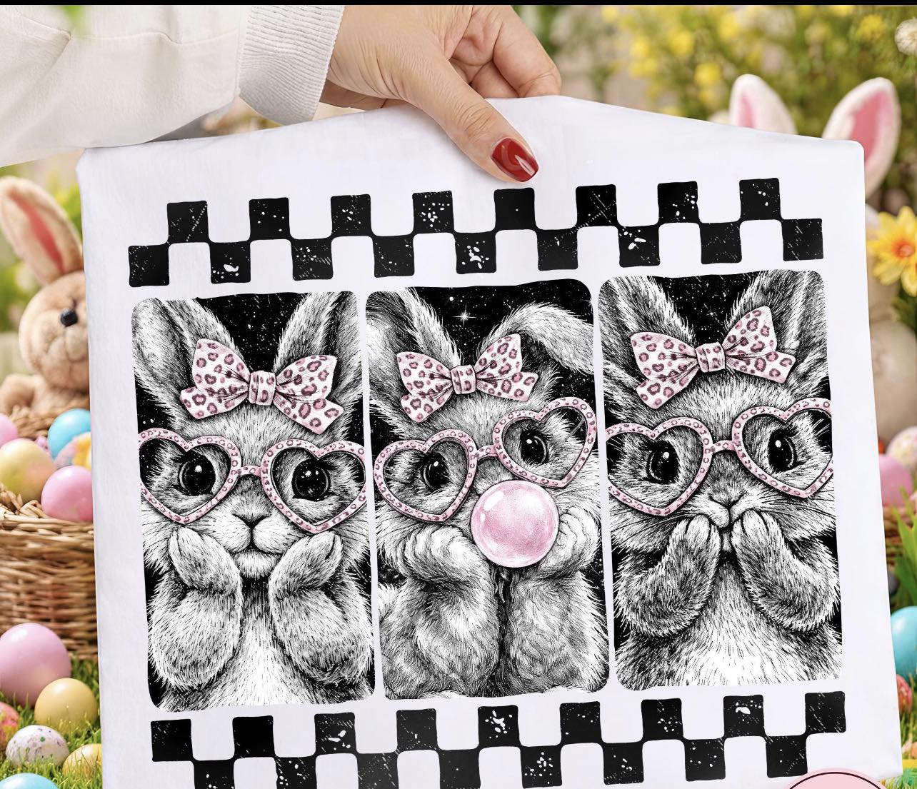 Multi bunny black and white tee