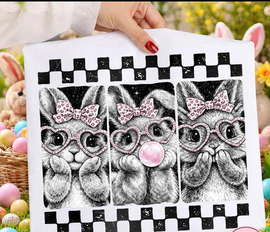 Multi bunny black and white tee