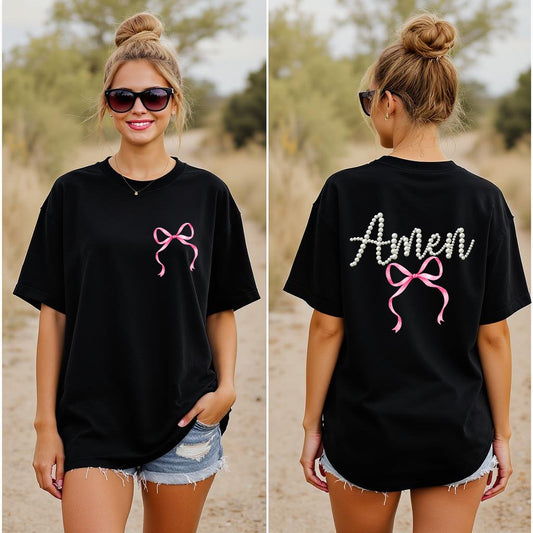 Amen with pink dainty bow tee