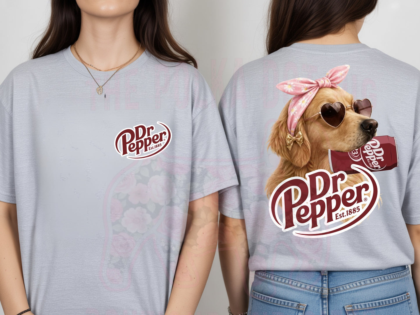 Dr pepper golden retriever with bow tee