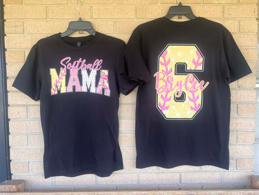 softball Mama custom back name and number tee