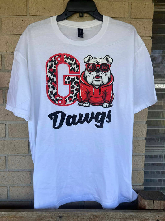 Go Dawgs bulldog with game day glasses tee