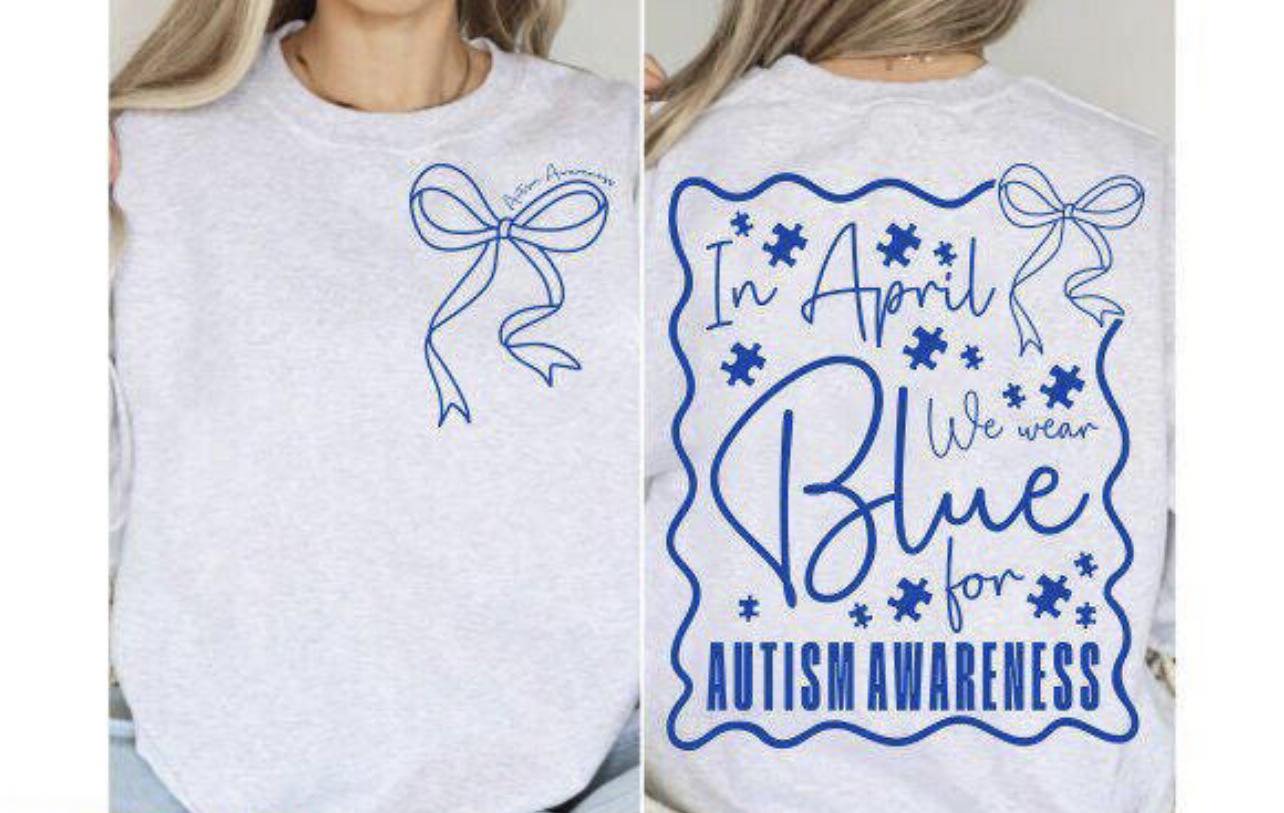 In April we wear blue dainty bow pocket tee