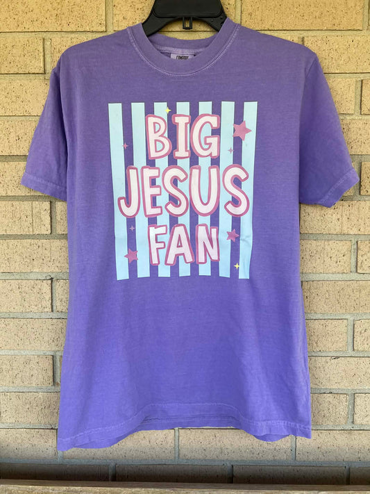 Big Jesus fan stripped background tee