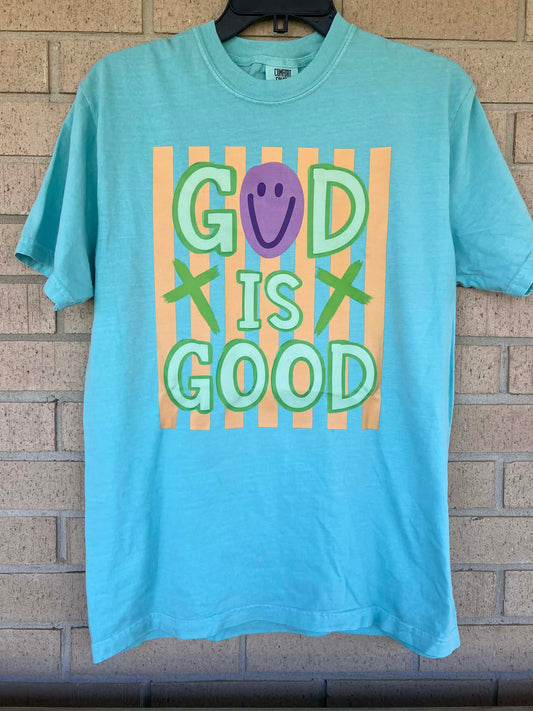 God is good stripped background tee