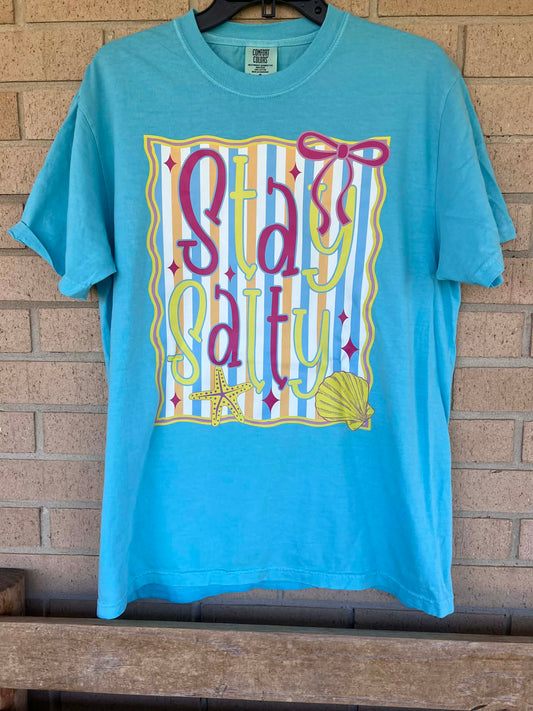 stay salty stripped background tee