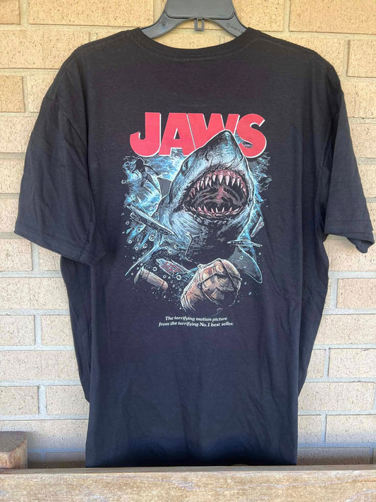 JAWS the terrifying motion picture from the terrifying number 1 best seller tee