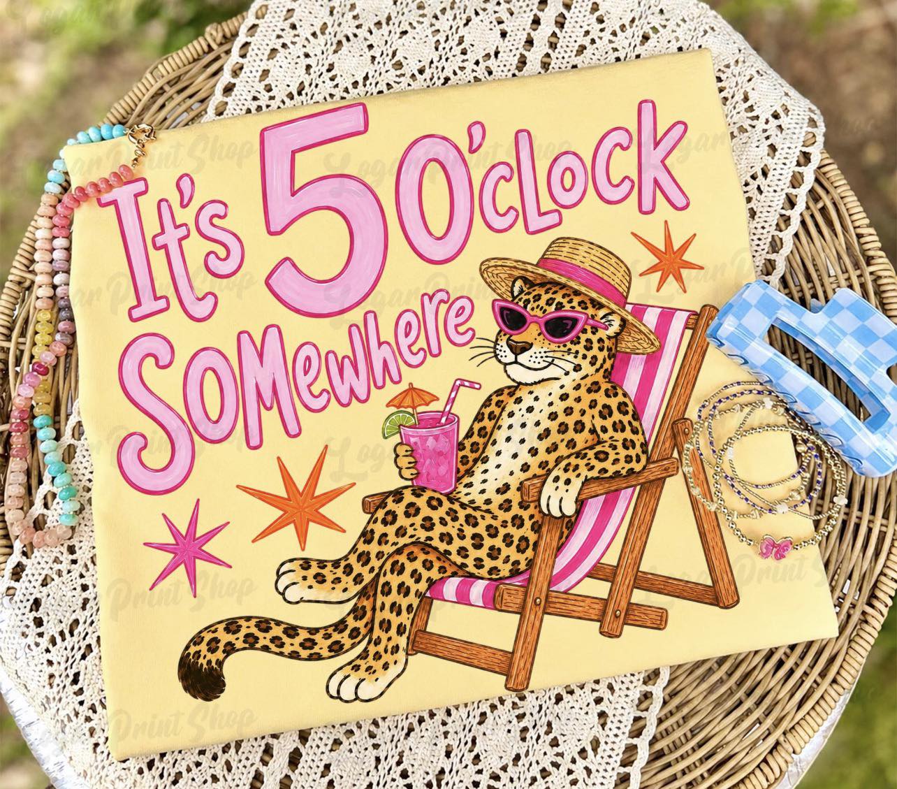 It’s 5 o’clock somewhere leopard tee