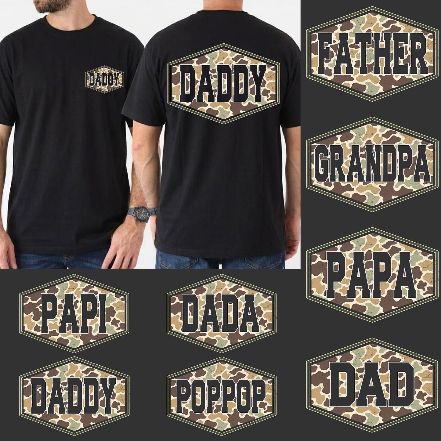dad camo background tee