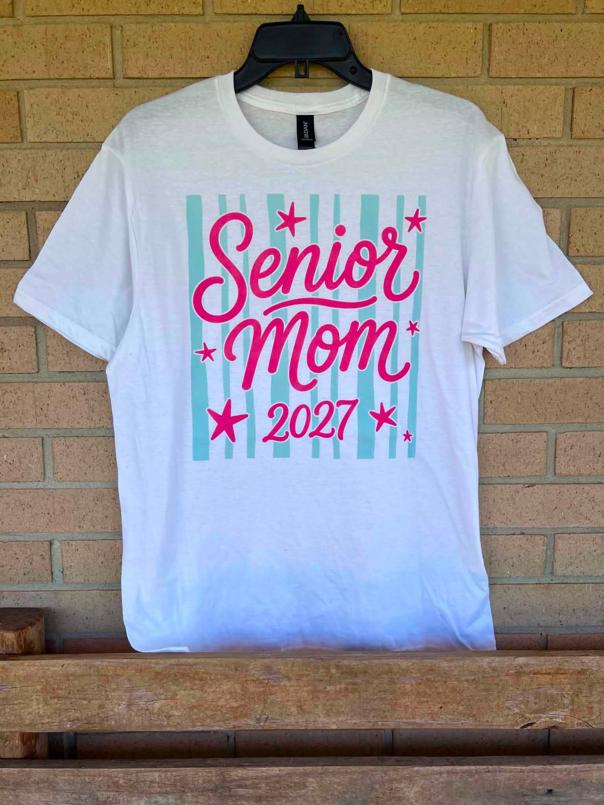 Senior mom 2027 blue stripes tee