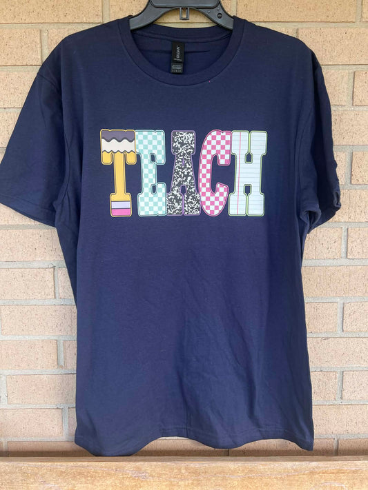 Neon checkered Teach tee