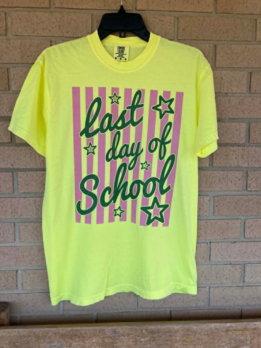 Last day of school pink stripes tee