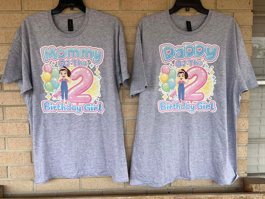 Custom name and age Mrs. Rachel, Mommy, daddy, etc. of the birthday girl tee