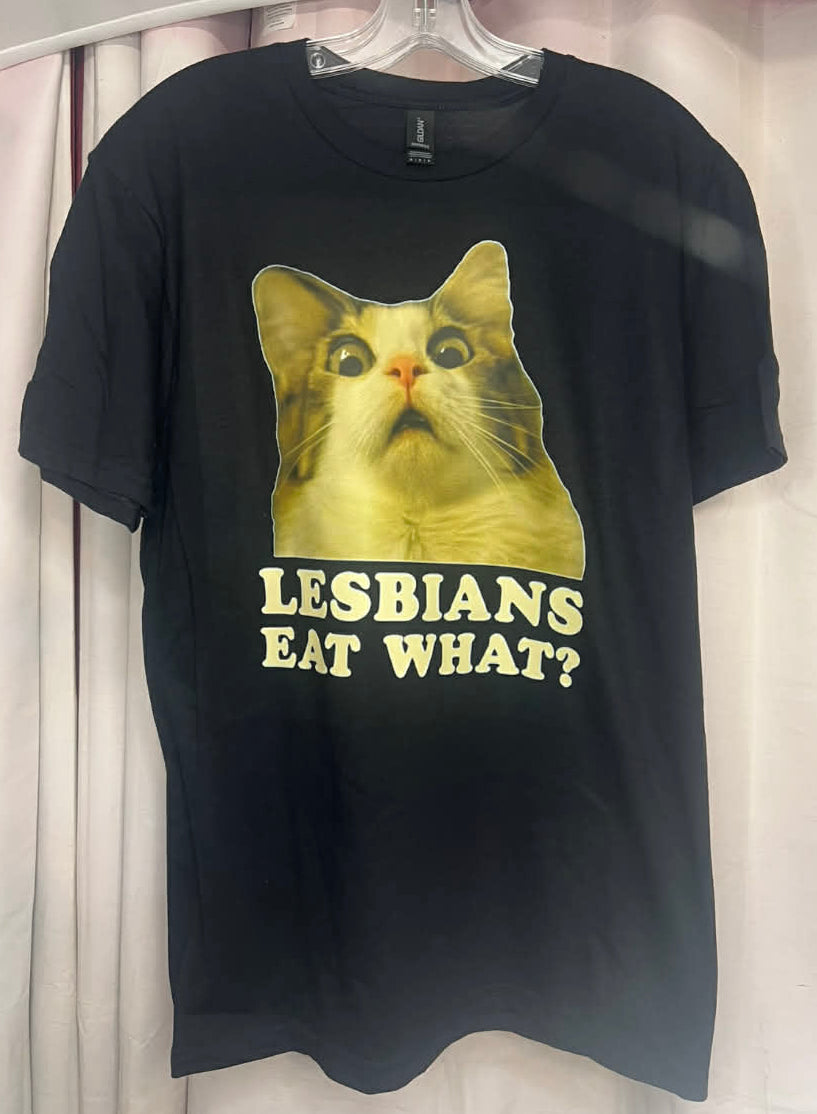 Lesbian's EAT WHAT with terrified cat tee