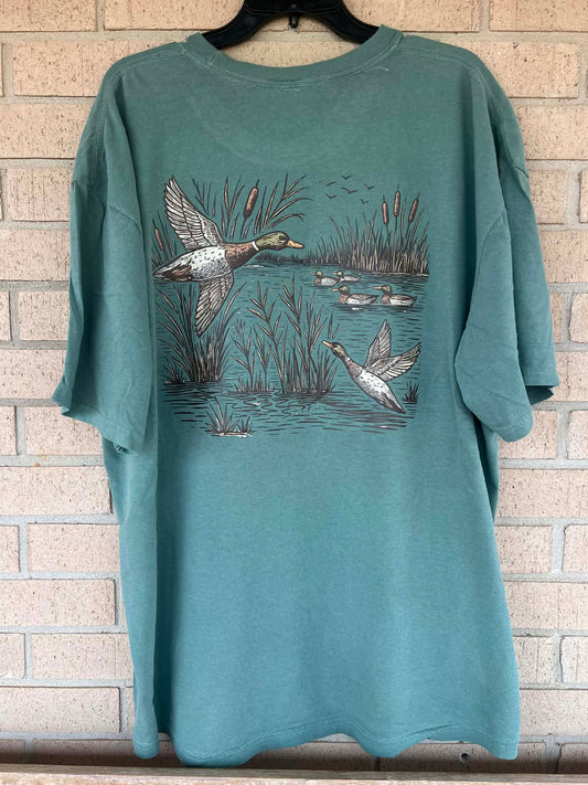 Retro Flying Mallard Duck pocket tee