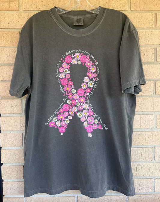 Floral breast cancer awareness ribbon tee