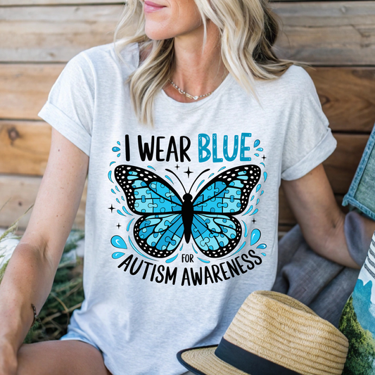I wear blue for autism awareness with butterfly tee