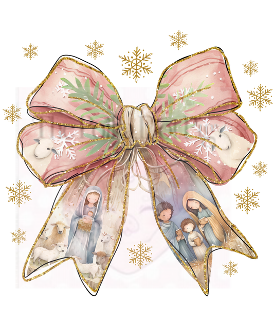 Bow with Christmas Nativity scene print only
