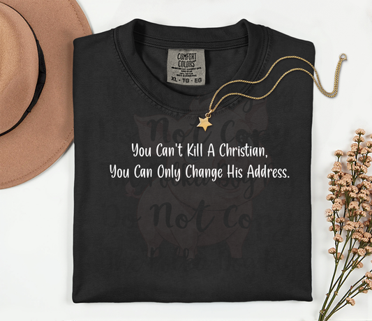 You Can't Kill A Christian You can only Change his address  DTF or Sublimation Transfer ONLY