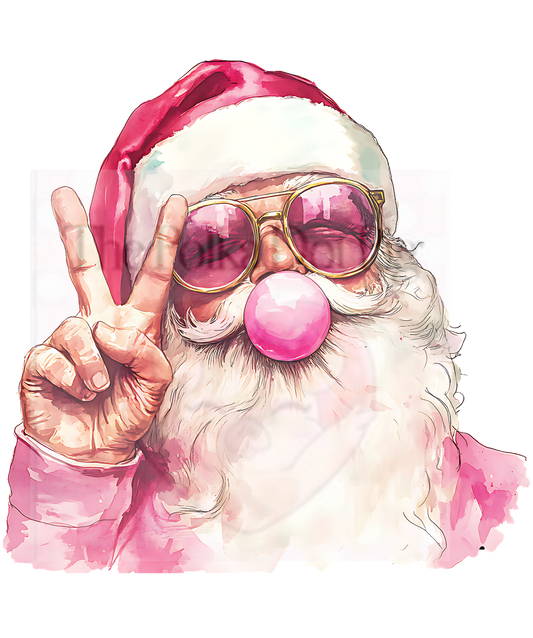 Pink Peace sign santa with round pink glasses print only