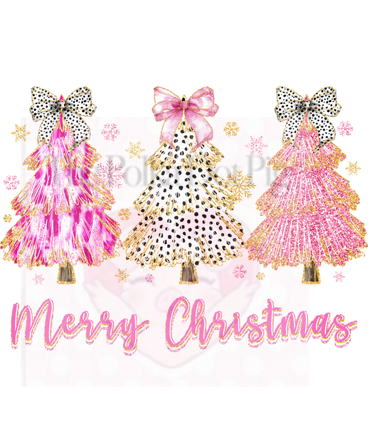 3 pink and dalmation christmas tree merry christmas print only