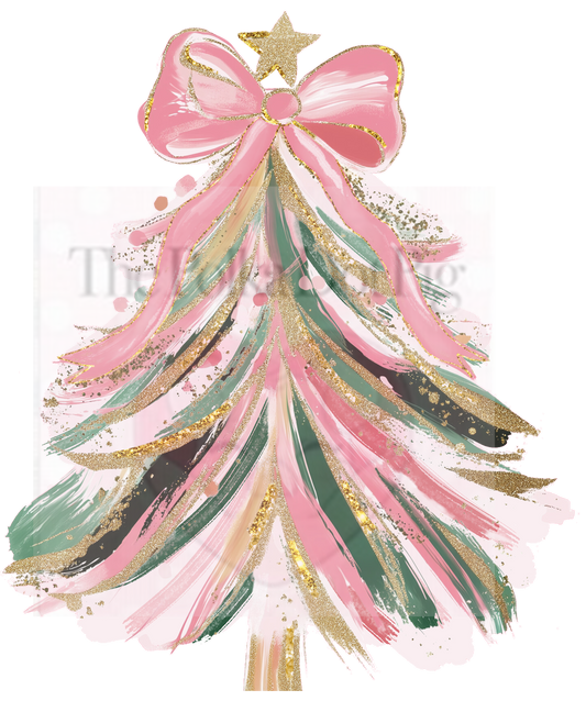 Colorful Painted Christmas Tree with Bow Print Only