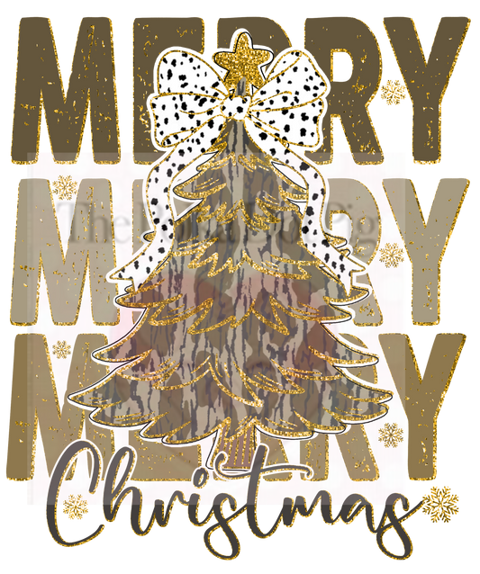 Merry Repeating with Camo Christmas Tree with gold glitter print only