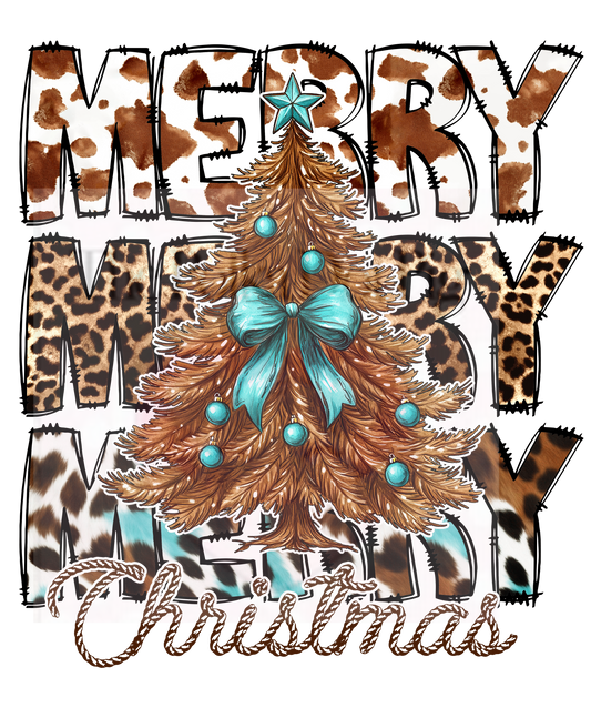 Western Merry Christmas Repeating with Christmas Tree with Turquoise Print only