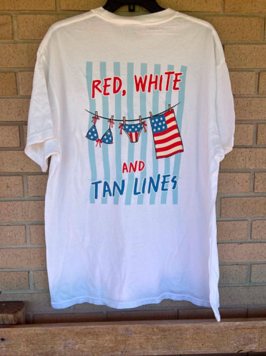 red white and tan lines tee