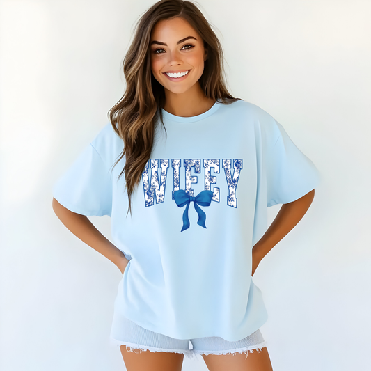 Blue floral wifey DTF or Sublimation Transfer ONLY